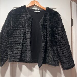Women’s Calvin Klein Black Teddy Textured Faux Fur Jacket Topper 3/4 Sleeves L